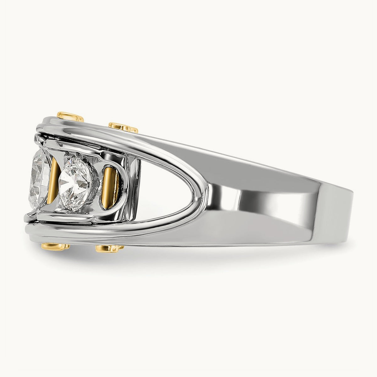 IBGoodman Men's Polished 3-Stone AA Diamond Ring, 14K Two-tone