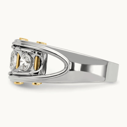 IBGoodman Men's Polished 3-Stone AA Diamond Ring, 14K Two-tone