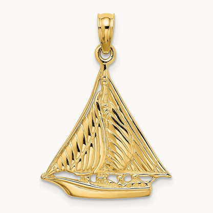 Polished and Textured Sailboat Charm, 14K
