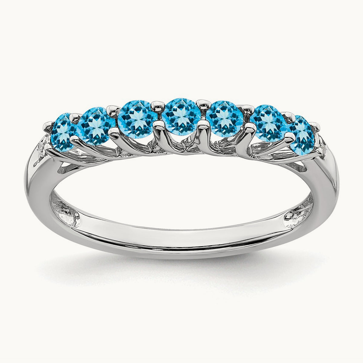 Blue Topaz and Diamond 7-stone Ring — 14K White Gold