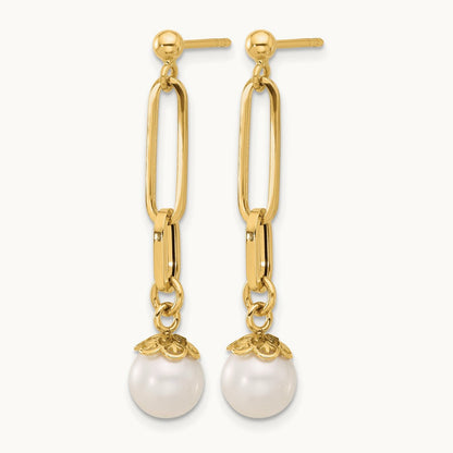 Polished Freshwater Cultured Pearl Post Dangle Earrings, 14K — Leslie's