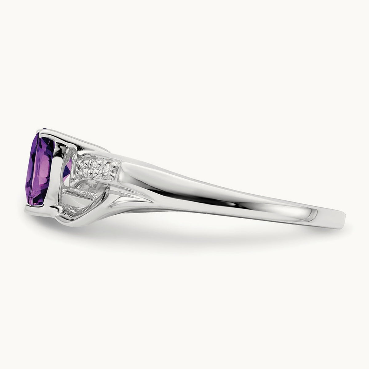 Amethyst and Diamond Heart Ring — 14K White Gold, 7