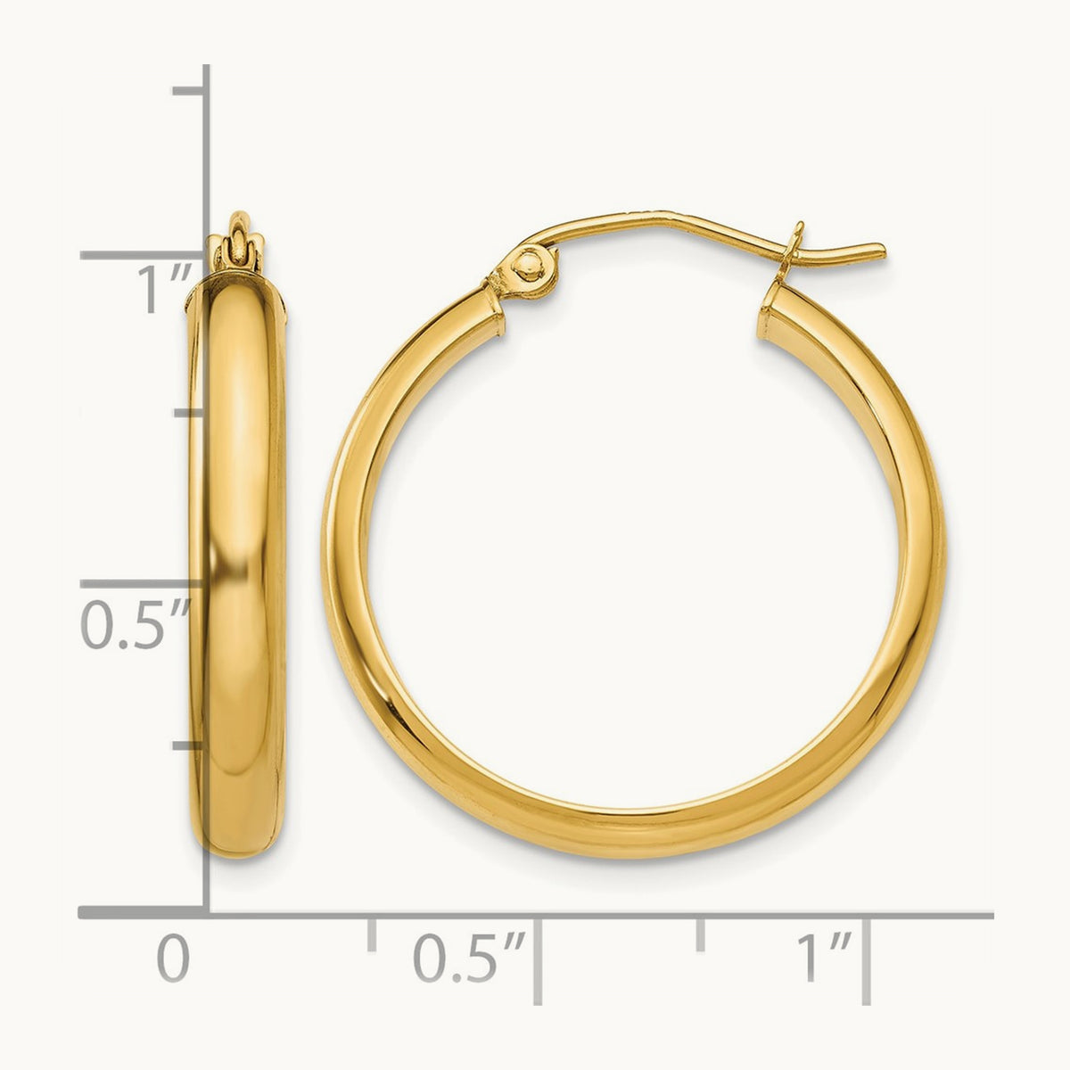 Round Tube Hoop Earrings — 14K Yellow Gold, 21mm