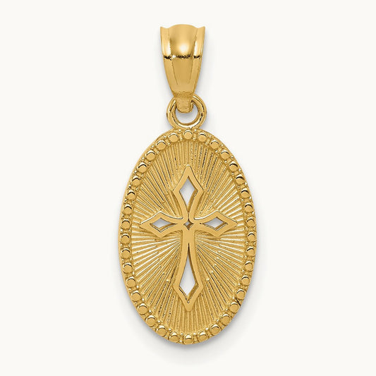 Polished Small Cross Medal Pendant, 14K Gold