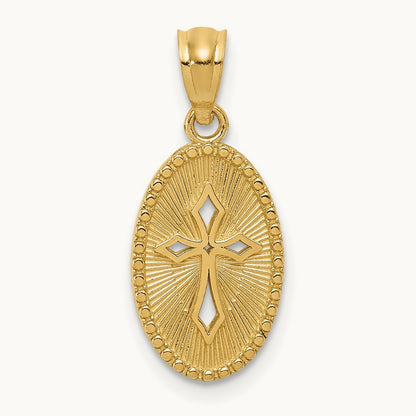 Polished Small Cross Medal Pendant, 14K Gold