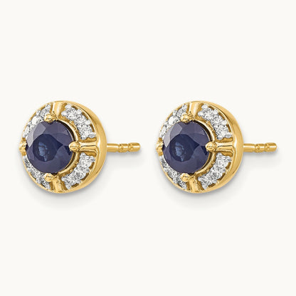 Diamond and Sapphire Fancy Halo Earrings, 14K