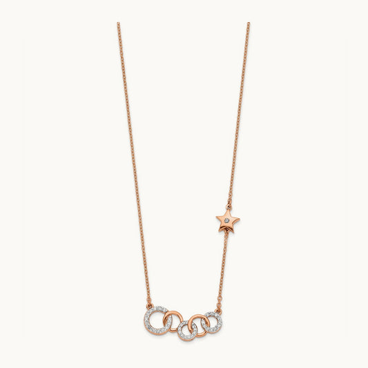 Diamond Circles w/Star 18in Necklace, 14K Rose Gold