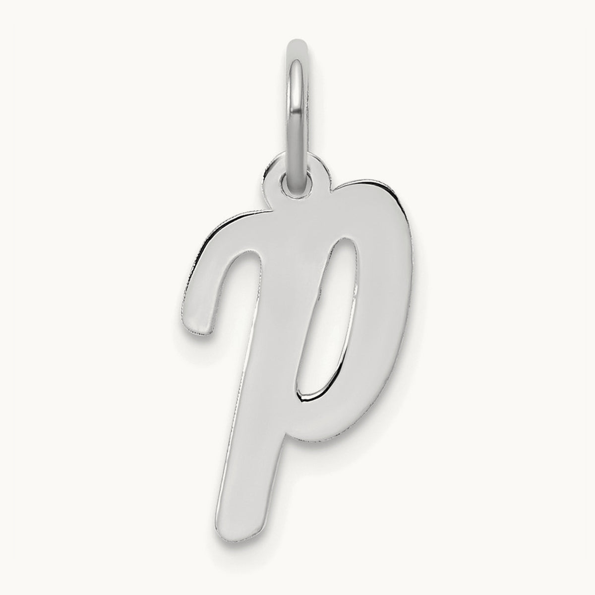 Medium Script Initial Charm — 14K White Gold, P