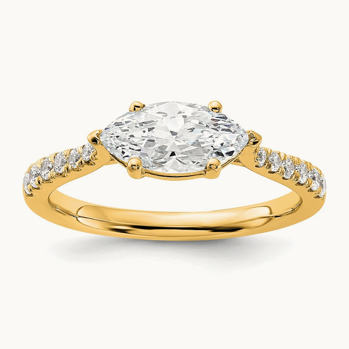 East-West Marquise Semi-Mount Engagement Ring — 14K Yellow Gold, 7