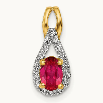 Created Ruby Pendant, 0.10 ct tw Lab-Grown Diamond — 14K Yellow Gold
