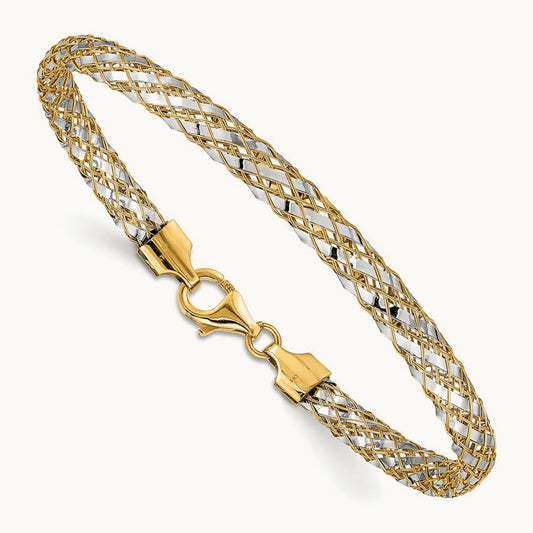 Woven Mesh Bracelet, 14K with Rhodium