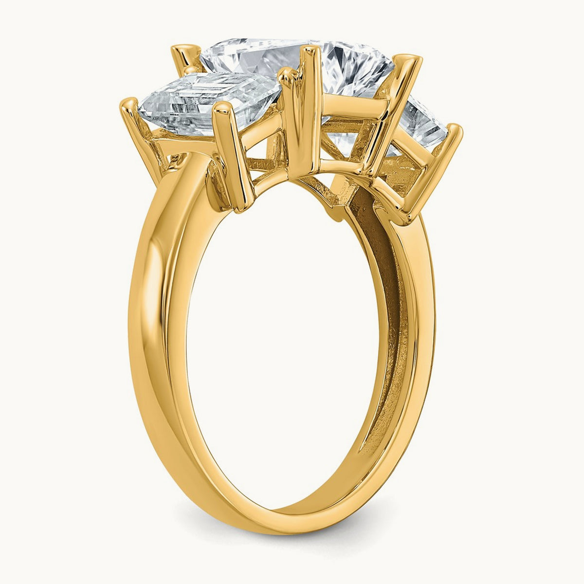 Emerald-cut 3-Stone Engagement Ring Mounting — 14K Yellow Gold