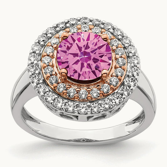 Created Pink Sapphire Ring, 0.50 ct tw Lab-Grown Diamond