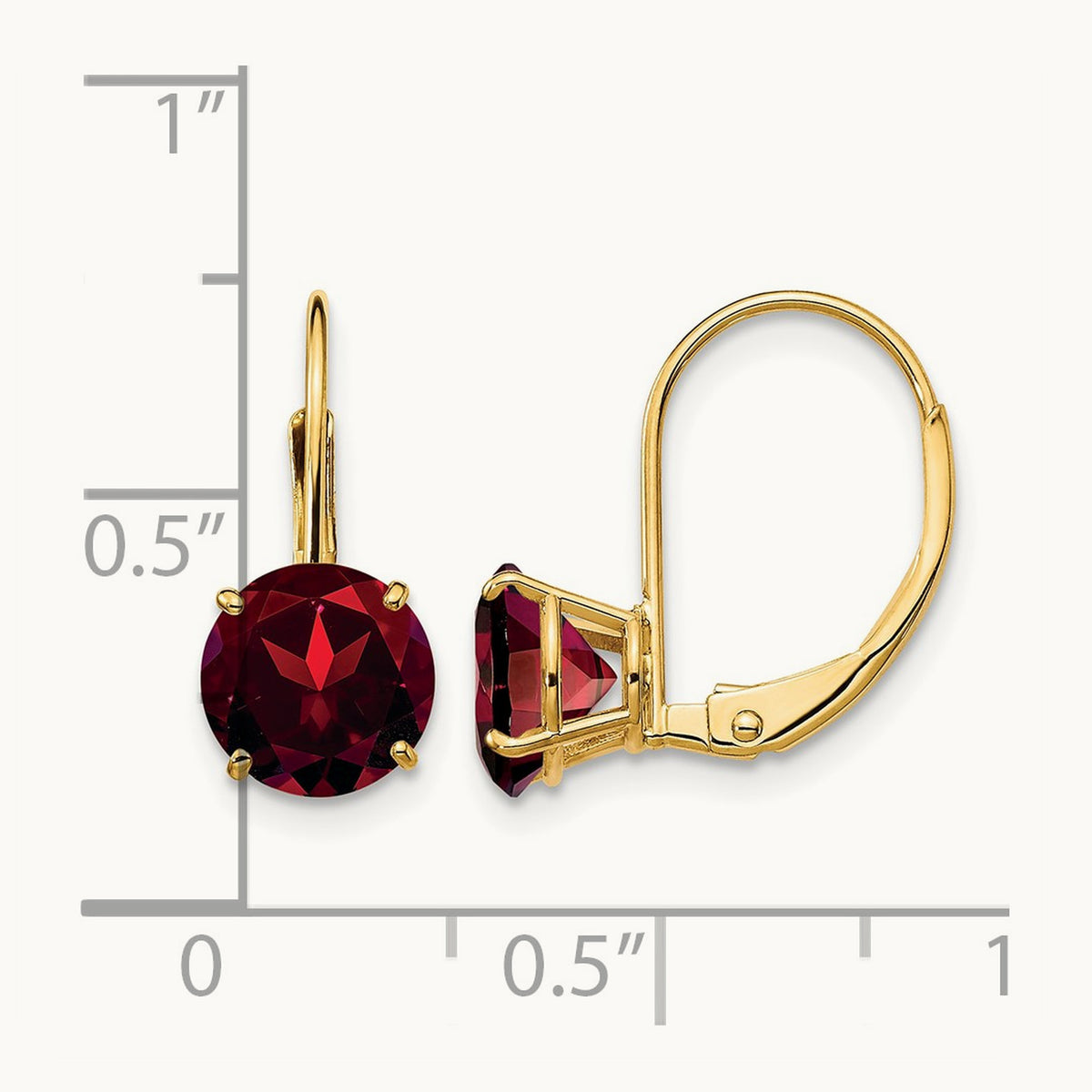 Garnet Round Leverback Earrings, 14K