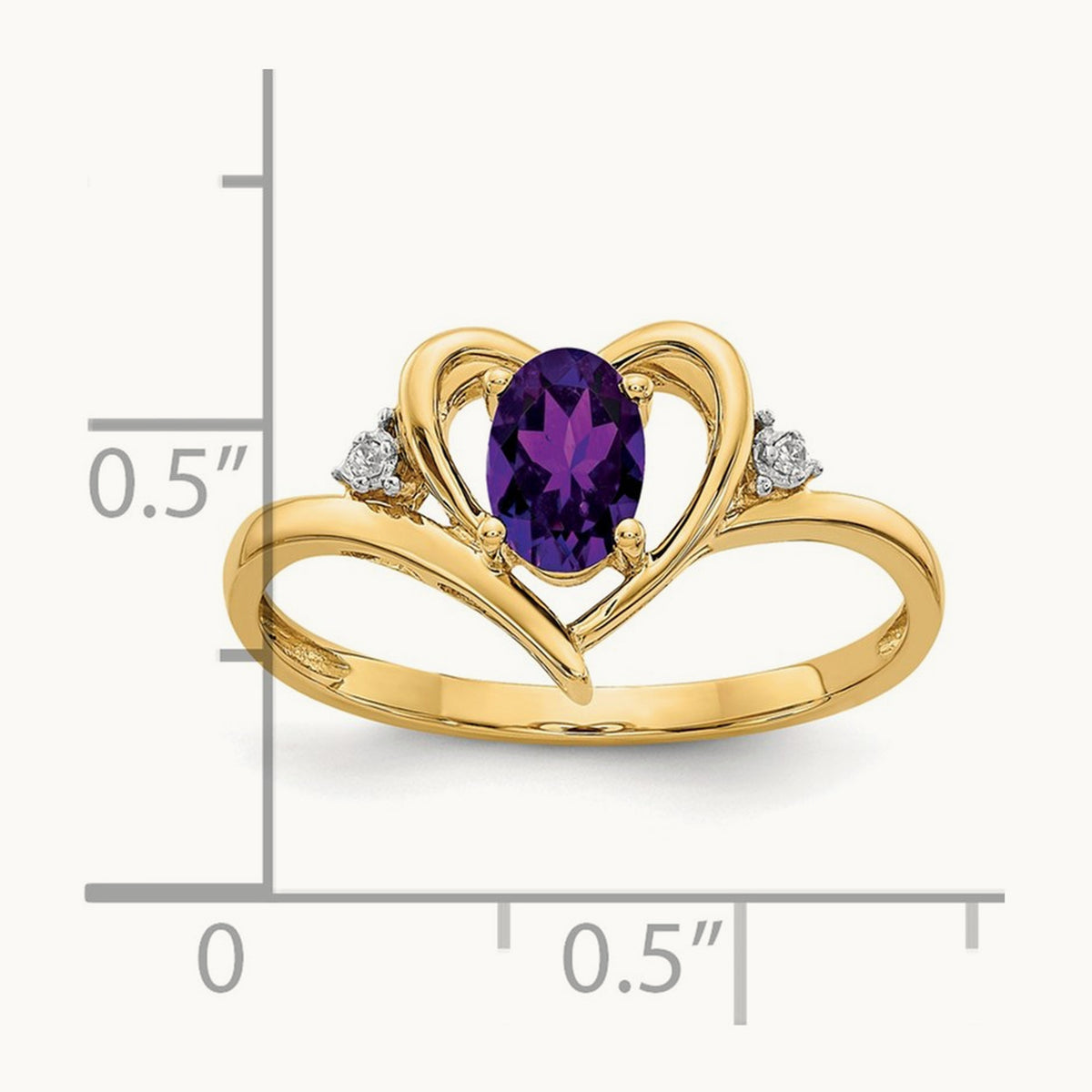 Amethyst and Diamond Heart Ring, 14K