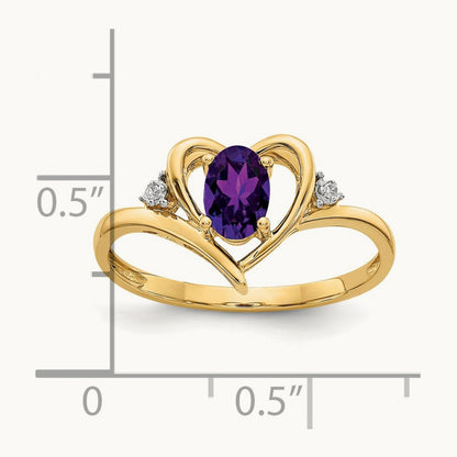 Amethyst and Diamond Heart Ring, 14K