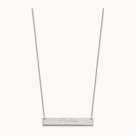 Medium EDWARDIAN SCRRIPT Bar Necklace, 14K White Gold