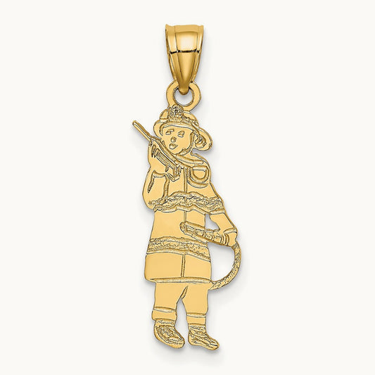 Fireman w/Hose Charm, 14K