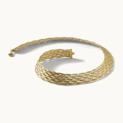 Polished Braided Mesh Necklace, 14K — Leslie's
