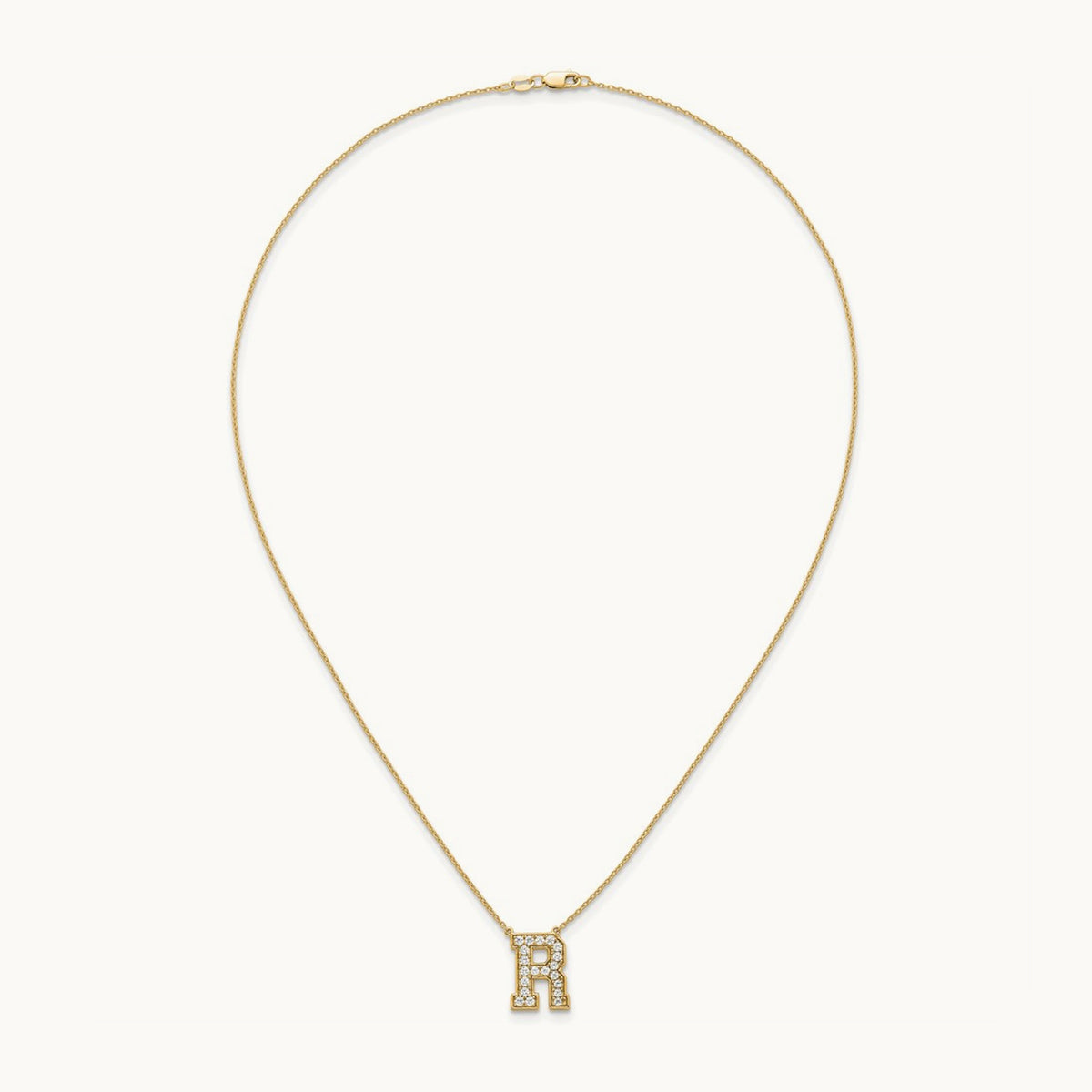 Initial Necklace — 14K Yellow Gold, R, 1/2 ct