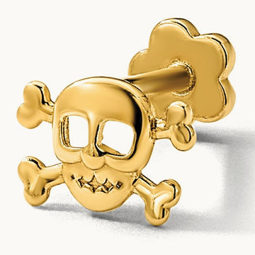 18 Gauge Skull and Crossbones Screwback Cartilage Body Jewelry, 14K