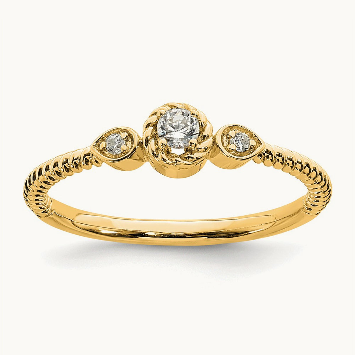 Roped Band Petite Round Complete Dia Ring, 14K Gold