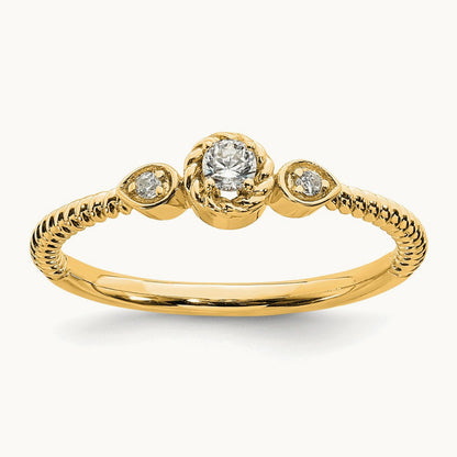 Roped Band Petite Round Complete Dia Ring, 14K Gold