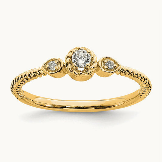Roped Band Petite Round Complete Dia Ring, 14K Gold