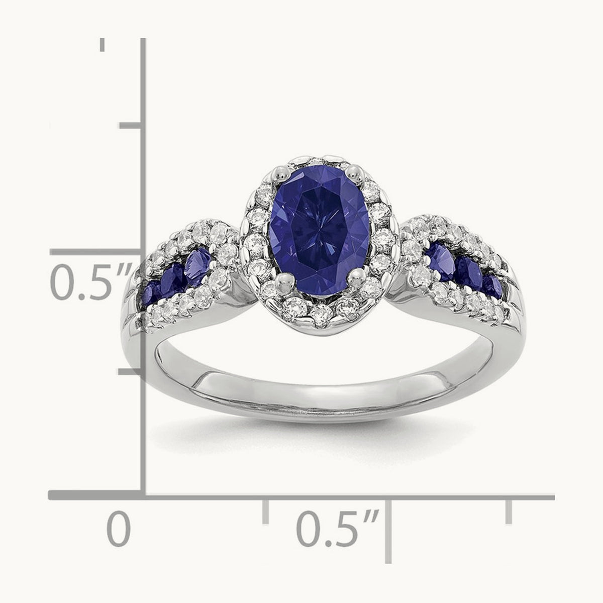 Oval Created Sapphire Ring, 0.25 ct tw Lab-Grown Diamond — photo set