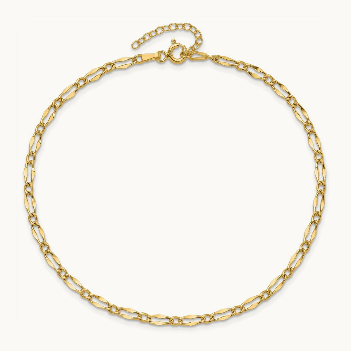 Polished Fancy Link 9in Plus 1in extension Anklet, 14K