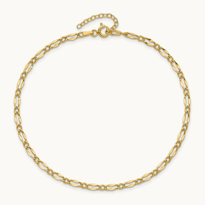 Polished Fancy Link 9in Plus 1in extension Anklet, 14K
