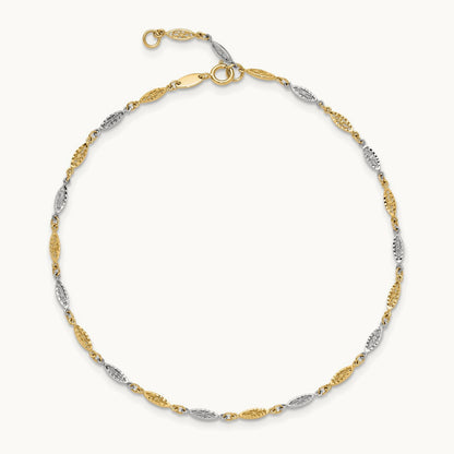 Polished Diamond-cut Infinity Link 9in Plus 1in ext. Anklet, 14K Two-tone