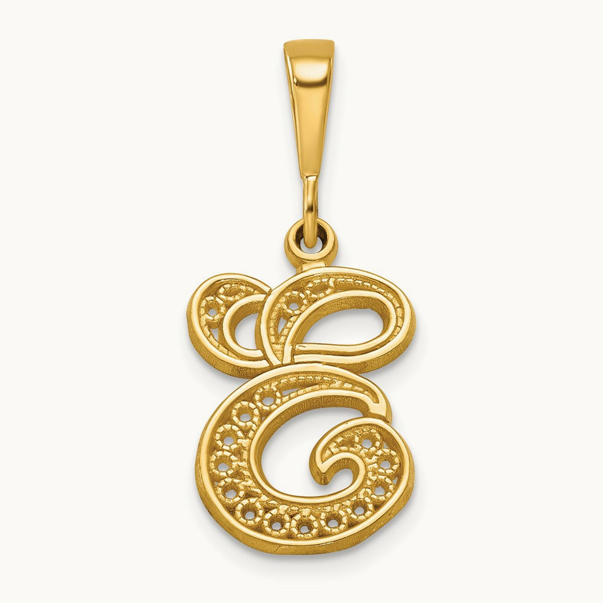 Polished Script Filigree Initial Pendant — E