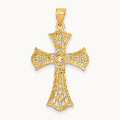 w/Rhodium Diamond-Cut Cross Pendant, 14K