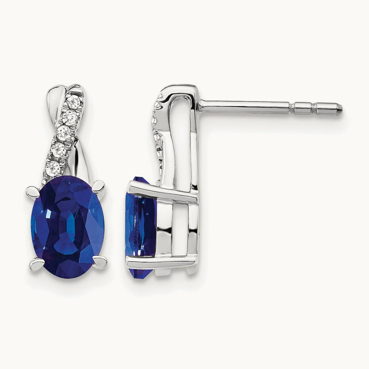 Created Sapphire and Diamond Earrings, 14K White Gold