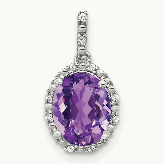 Oval Amethyst and Diamond Halo Pendant, 14K White Gold