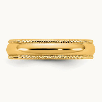Milgrain Half Round Band, 4.5mm, 10K Yellow Gold