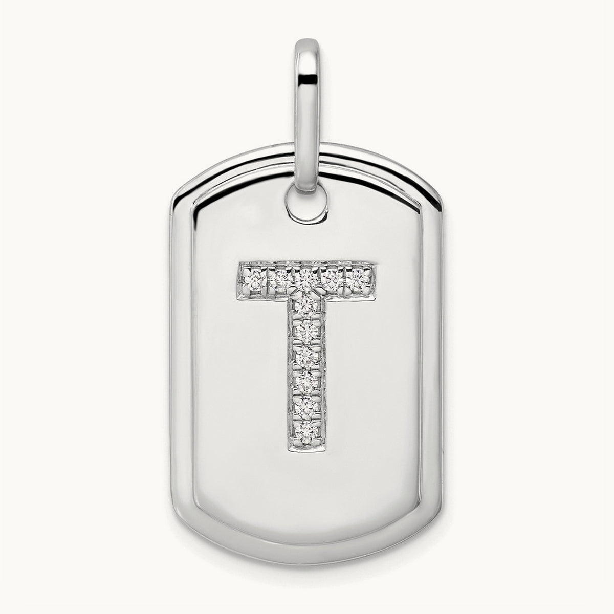 Diamond Dog Tag Charm — 14K White Gold, T