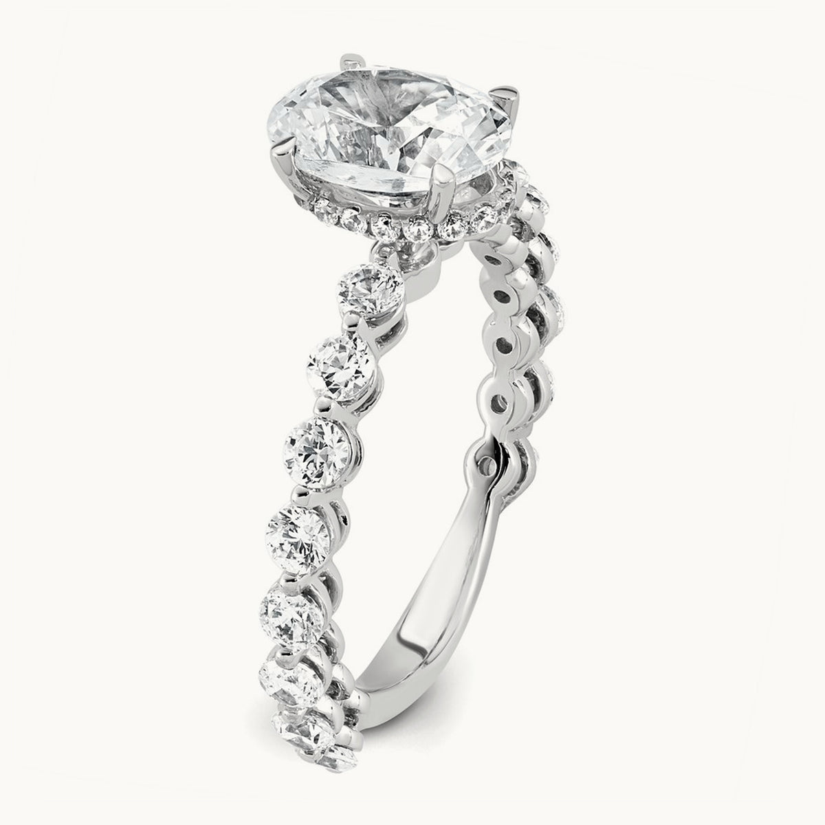 WG Shared Prong Oval Semi-Mount Engagement Ring, 1.25 ct tw Lab-Grown Diamond