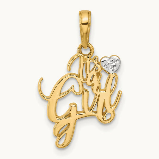 D/C Heart It's A Girl Pendant, 14K with White Rhodium