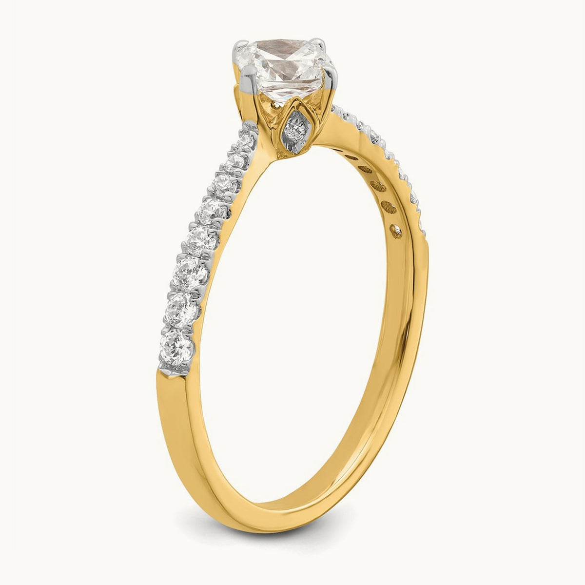 Gold Cushion Leaf Design Semi-Mount Ring, 1/2-2 ct