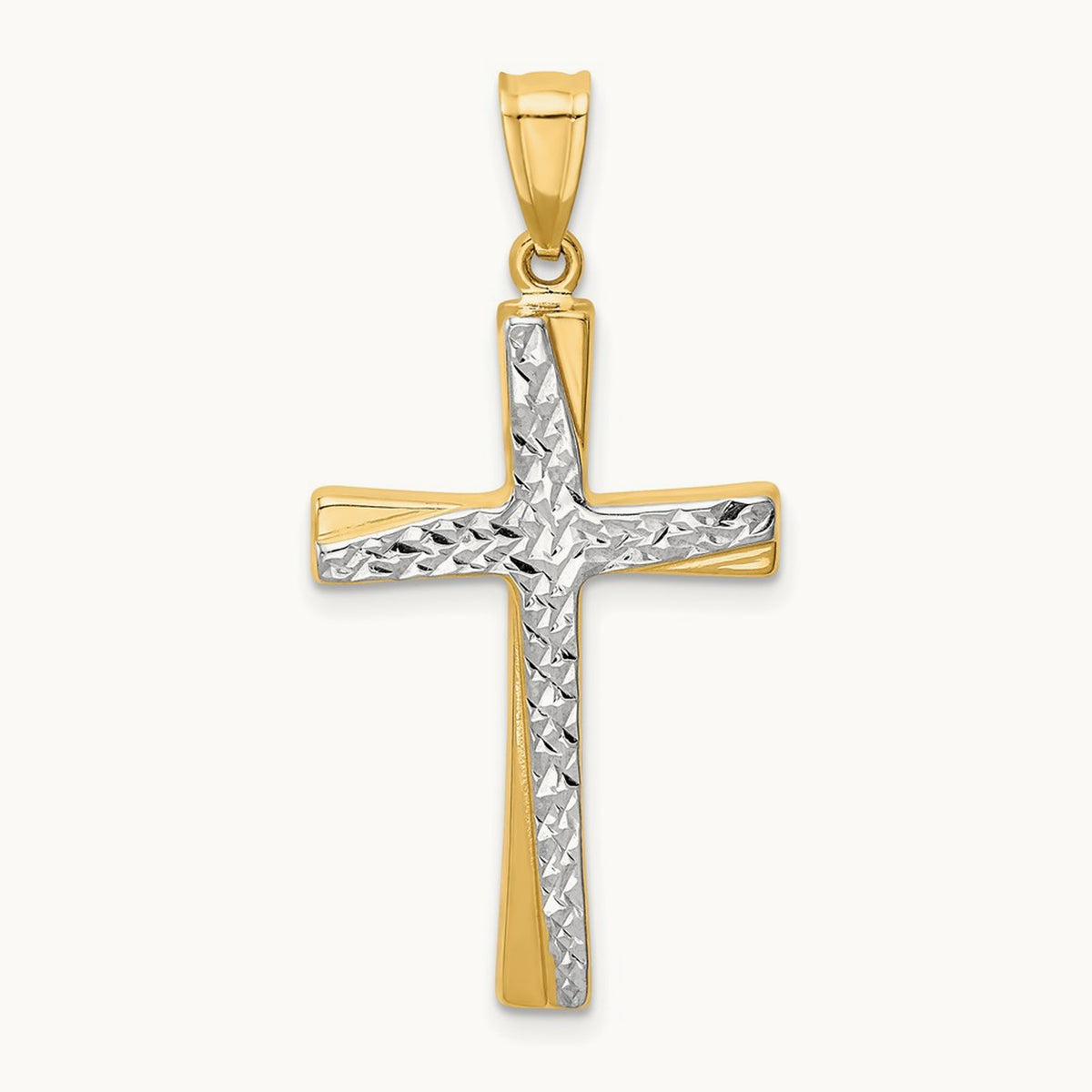 w/Rhodium Diamond-cut Cross Pendant, 14K
