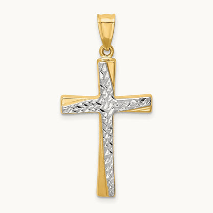 w/Rhodium Diamond-cut Cross Pendant, 14K