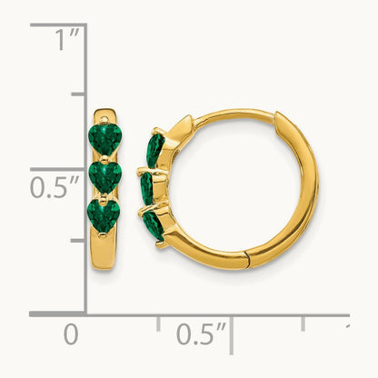 Created Emerald Polished Hinged Hoop Earrings, 14K