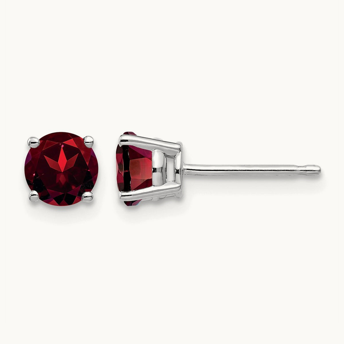 Garnet Earrings, 5mm, 14K White Gold