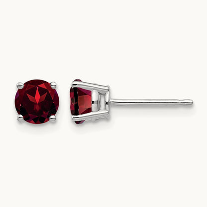 Garnet Earrings, 5mm, 14K White Gold