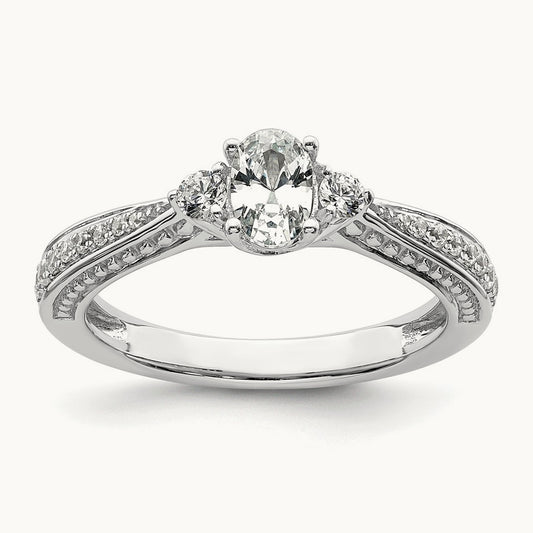 Three Stone Semi-Mount Engagement Ring, 14K White Gold