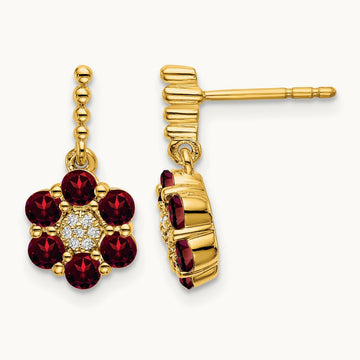 Garnet and Diamond Earrings — 14K Yellow Gold