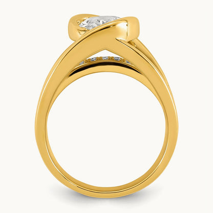 Certified Oval Center Lab Grown Diamond VS+ F+ Ring, 14K Yellow Gold