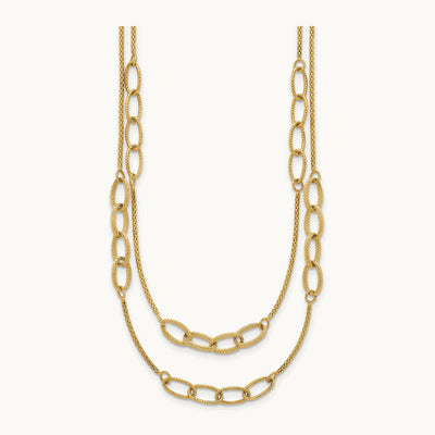Polished and Textured Woven 2 Strand Necklace, 14K